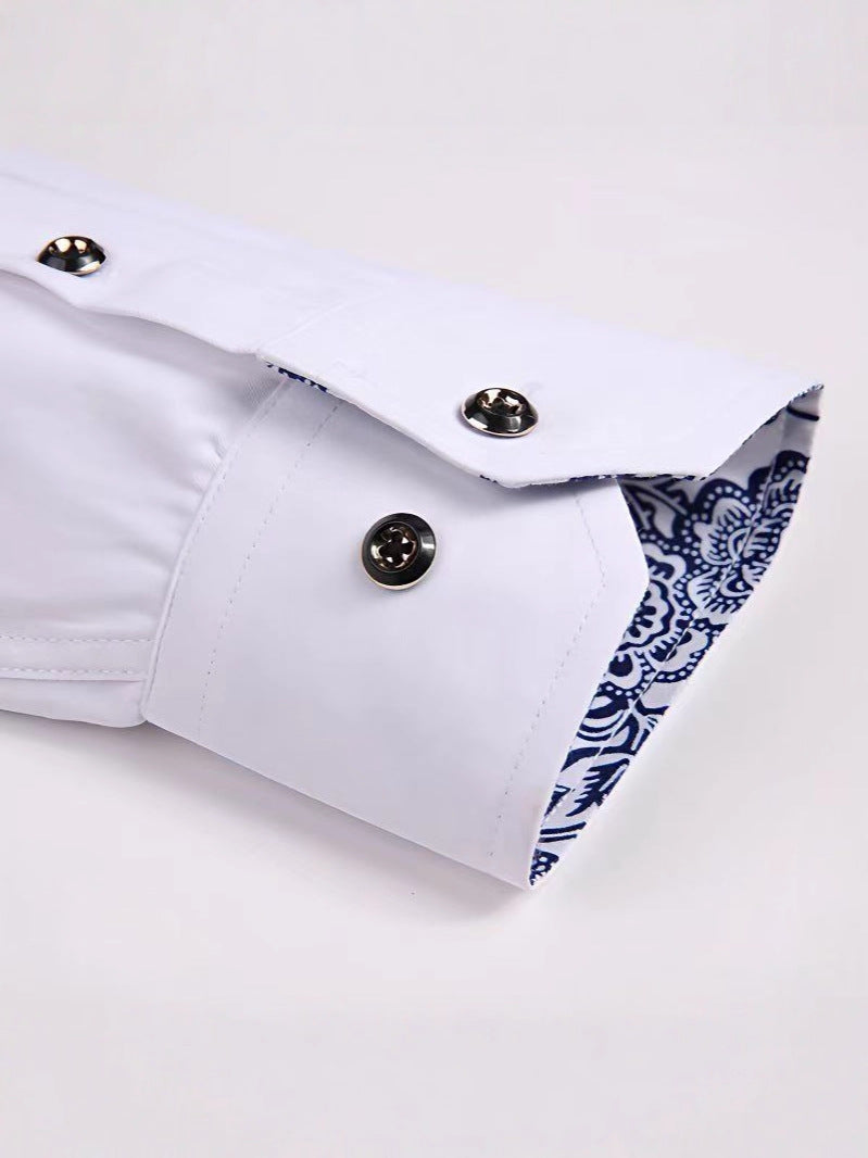 2026 new source factory cross-border blue and white porcelain shirt men's shirt inner shirt white casual men's shirt