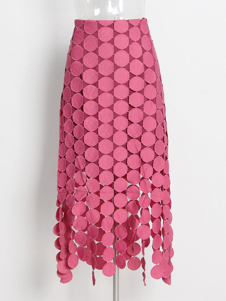 Personalized French style retro skirt women's 2026 spring new pure color trendy dot tassel irregular long dress women's clothing