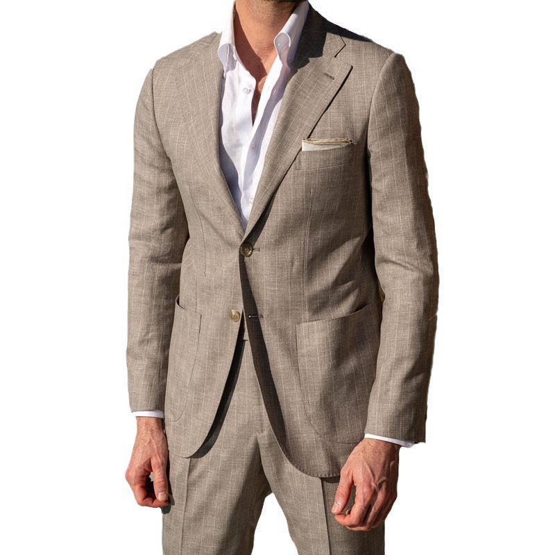 Amazon hot sale Men's linen suit slim jacket cross-border 2026 casual business fashion men's suit