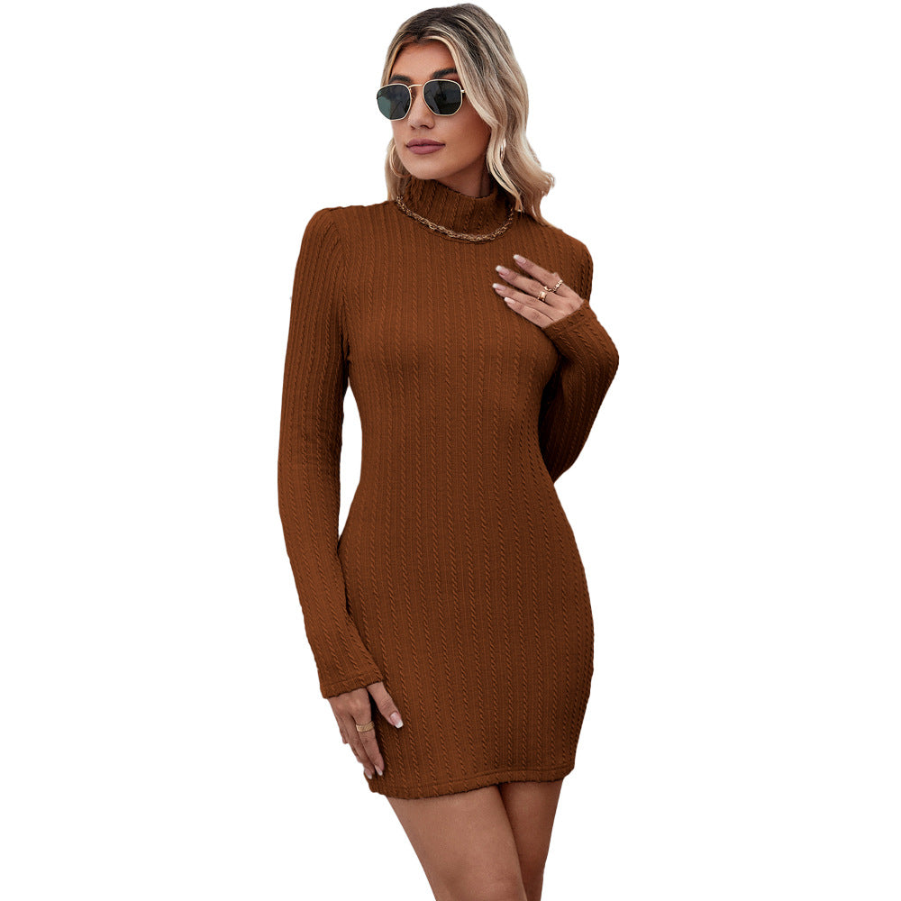 Amazon cross-border 2026 popular knitted half turtleneck temperament commute backless pullover sexy European and American dress for women