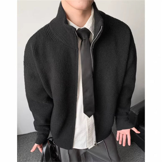 2026 spring and autumn men's cross-border Korean style casual double zip stand collar cardigan sweater jacket sweater men's coat