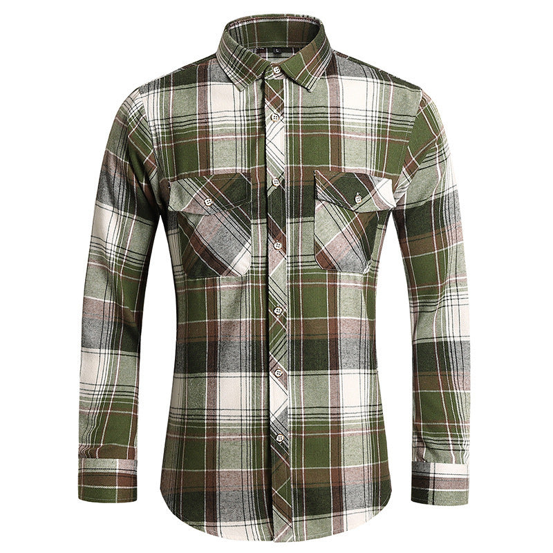 2026 cross-border new arrival men's plaid long-sleeved shirt fashion double pocket casual large size shirt men's coat top