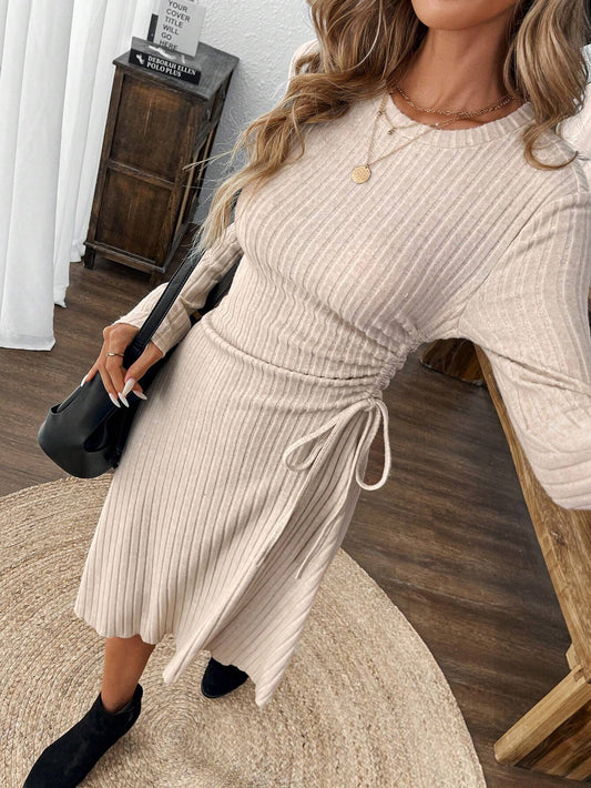 Amazon 2026 autumn and winter new cross-border women's clothing fashion casual dress simple all-matching slim fit midi dress