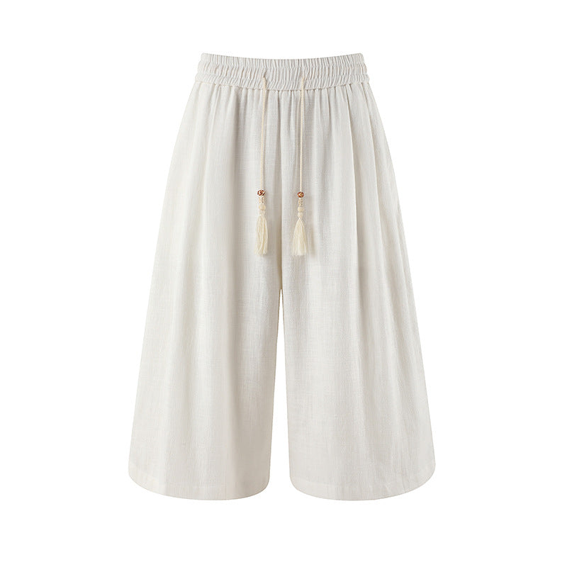 Cross-border 2026 Summer new men's retro cotton linen wide-leg pants cropped pants casual pants straight-leg pants loose men's pants