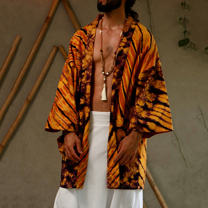 Cross-border European and American spring and summer 2026 new men's fashion outdoor style printed cloak ethnic coat men's top
