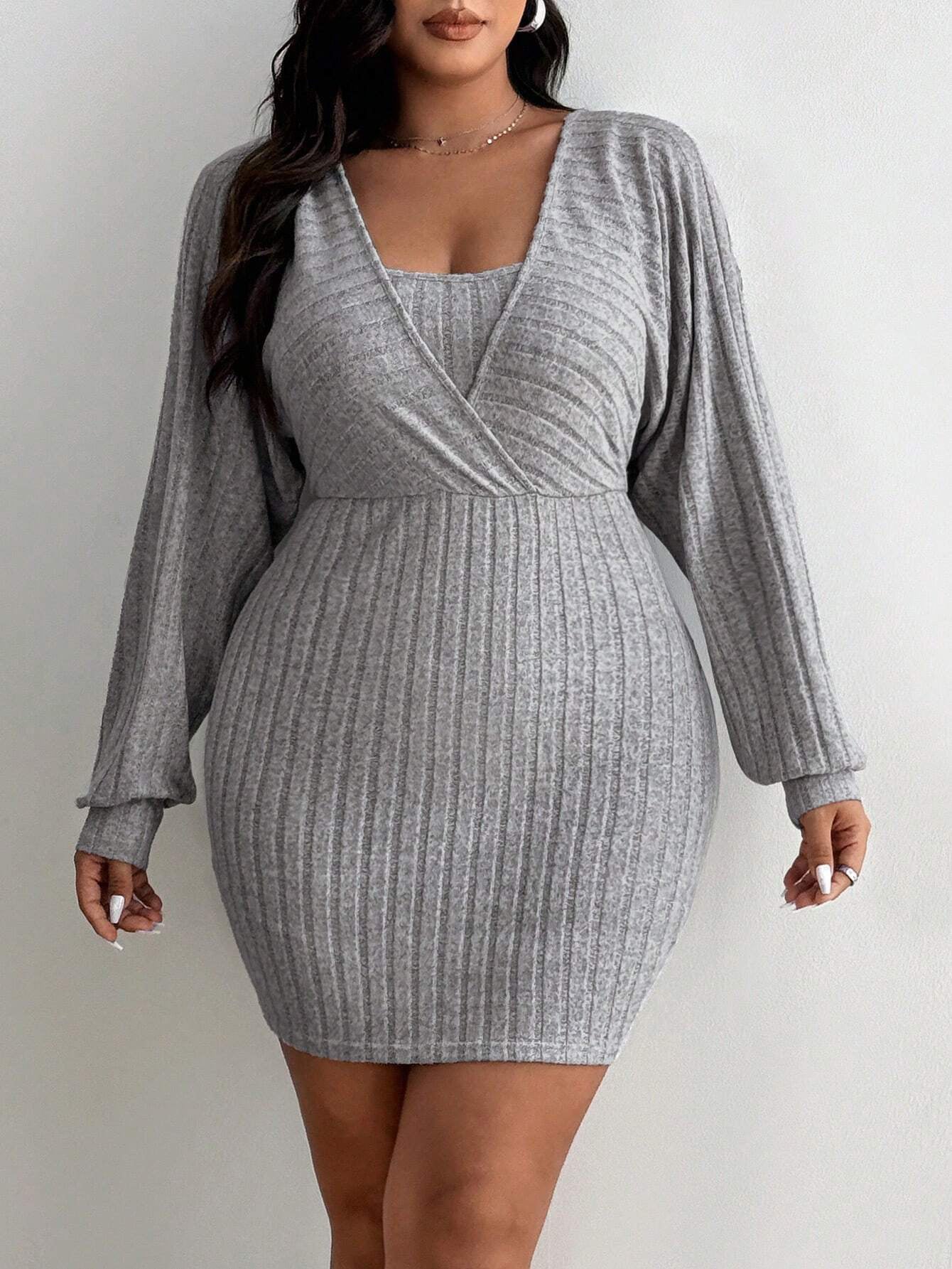 Amazon cross-border large size women's sexy pure desire dress 2026 autumn and winter new fake two-piece slimming skirt