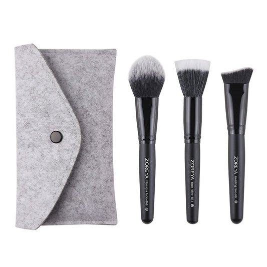 Z'oreya makeup tools New 3 PCs makeup brush set black wooden handle artificial fiber makeup brush set brush