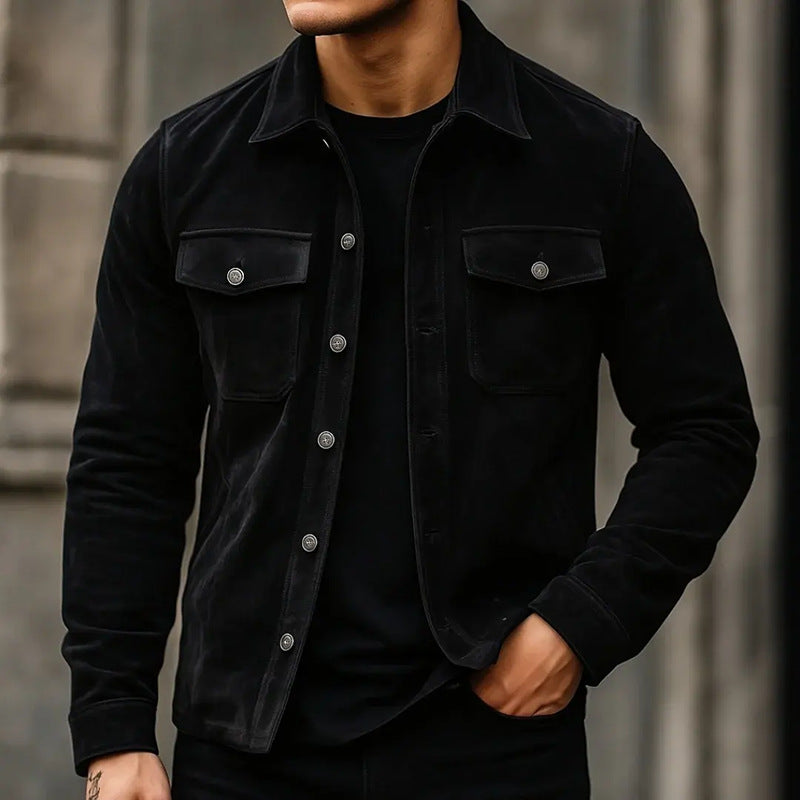 2026 autumn and winter Europe and America cross border new men's lapel with pocket shirt coat Amazon hot sale jacket men