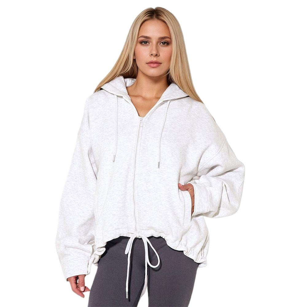 2026 cross-border new arrival European and American style women casual sports hooded zipper knitted women's casual solid color hoodie coat