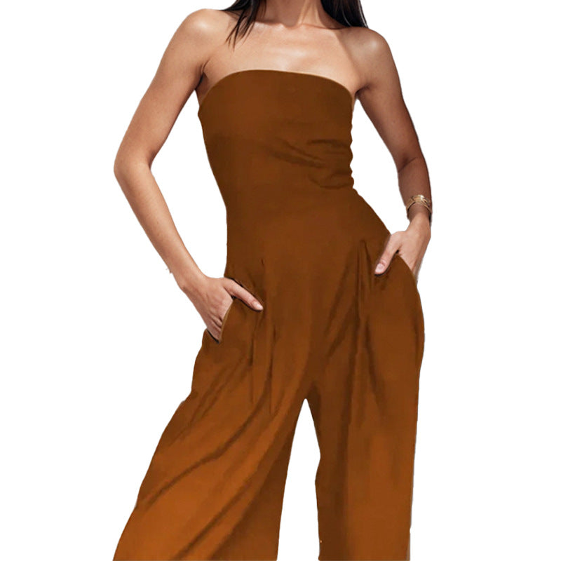 Cross-border 2026 Amazon spring new European and American women's clothing fashion temperament trend commuter solid color wide leg jumpsuit