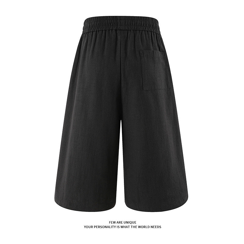 Cross-border 2026 Summer new men's retro cotton linen wide-leg pants cropped pants casual pants straight-leg pants loose men's pants