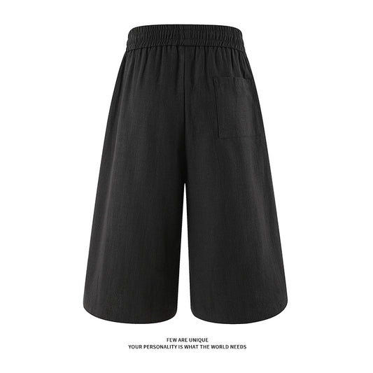 Cross-border 2026 Summer new men's retro cotton linen wide-leg pants cropped pants casual pants straight-leg pants loose men's pants