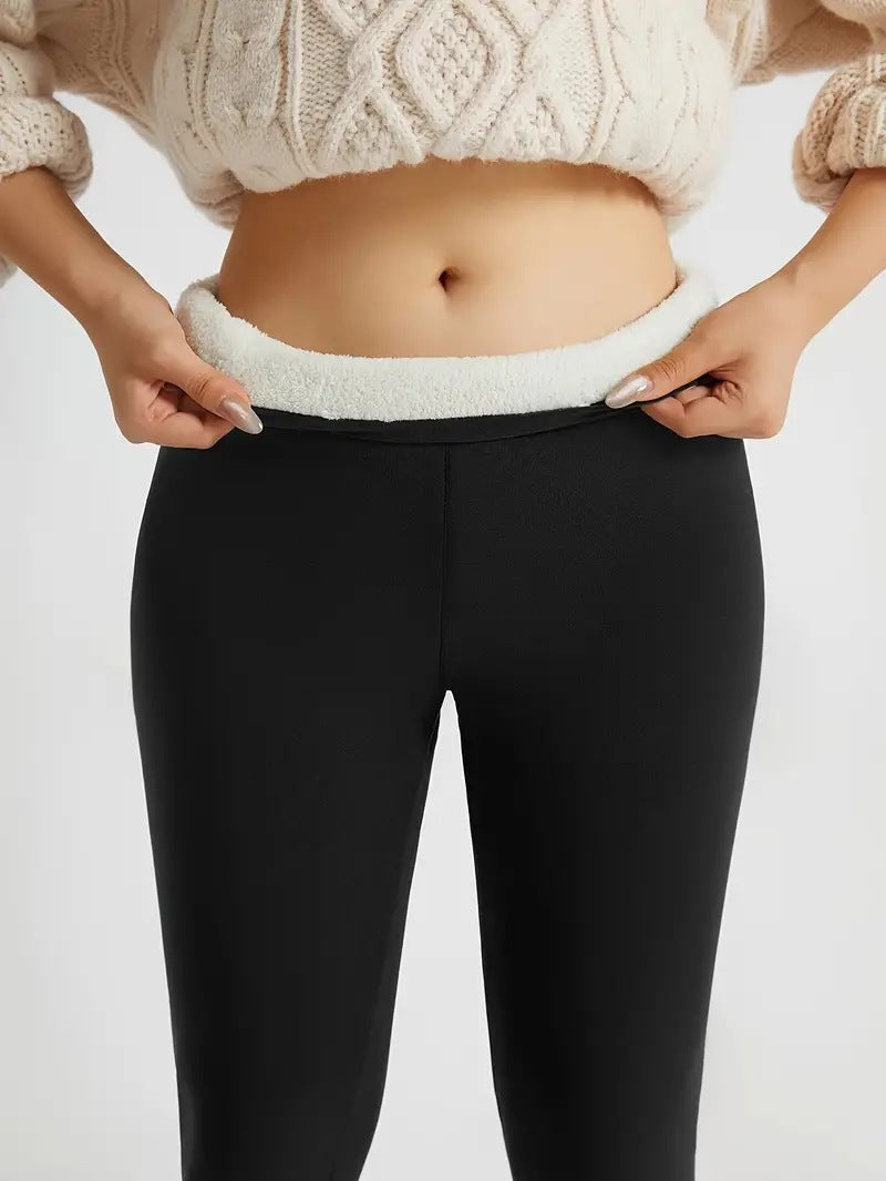 Cross-border women's high waist velvet padded warm leggings thickened winter stretch belt belly contracting design solid color style