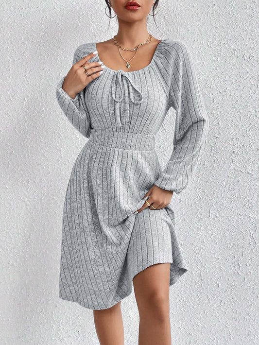 2026 autumn and winter Amazon cross-border women's clothing European and American square-neck cinched large skirt hot sale sunken stripe long sleeve dress