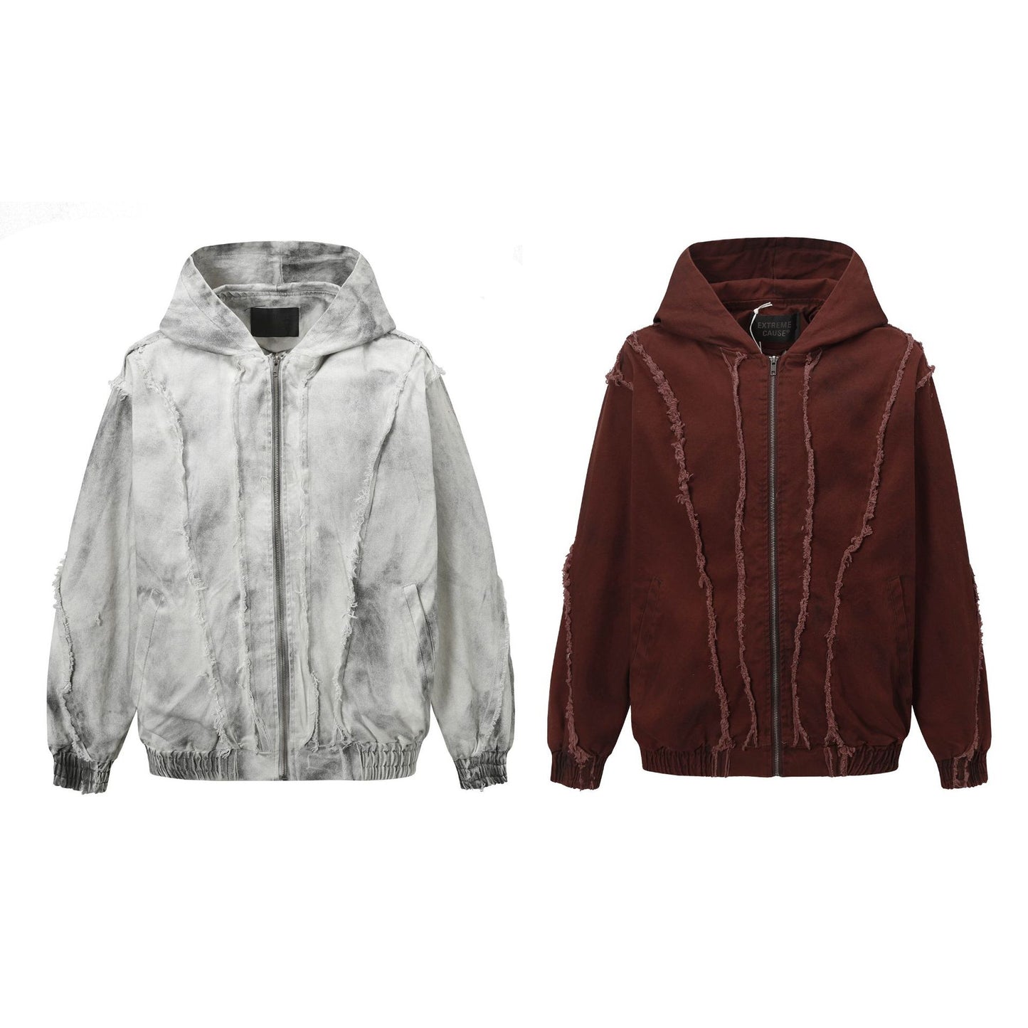 Jiayiku men's clothing 2026 spring and summer new style waste soil style American retro washed frayed stitching hooded jacket jacket