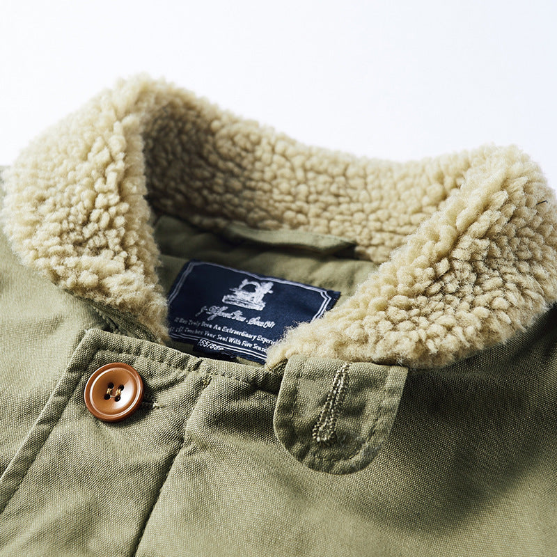 2026 winter pilot jacket men's faux cashmere cotton-padded jacket lapel overalls fleece padded military jacket cotton-padded coat