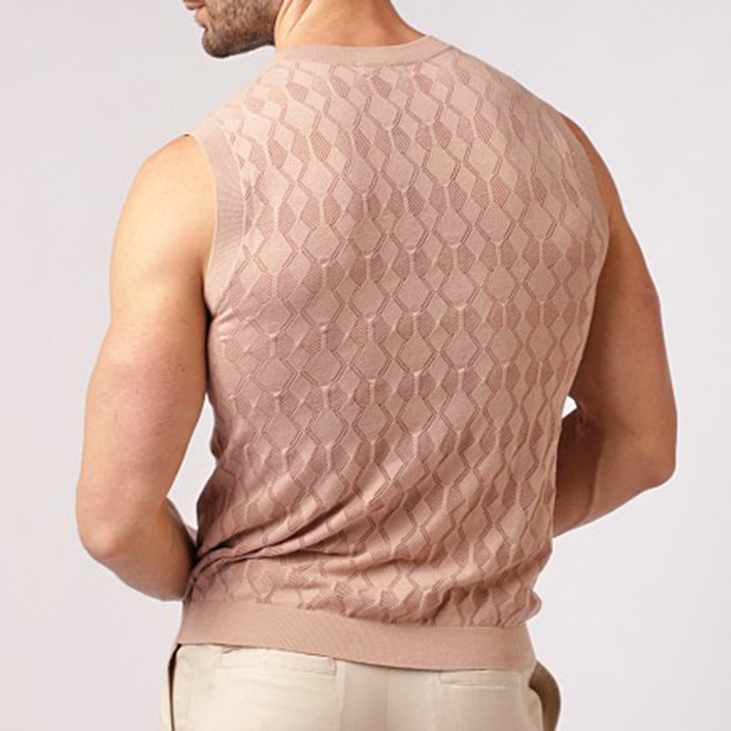 2026 spring and summer New Europe and America cross border Men's knitted round neck sleeveless jacquard vest Amazon hot sale vest