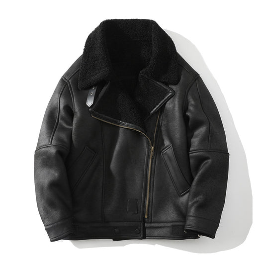 JK2026 cross-border foreign trade new men's lapel oblique pull large size fur integrated fleece padded jacket coat