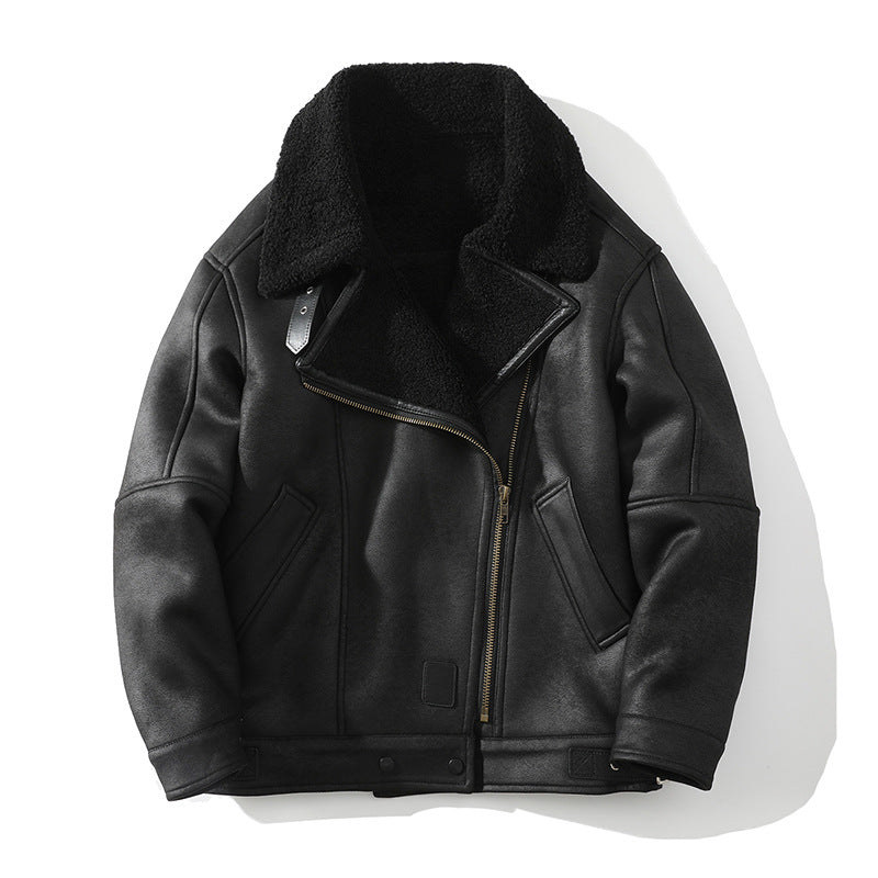 JK2026 cross-border foreign trade new men's lapel oblique pull large size fur integrated fleece padded jacket coat