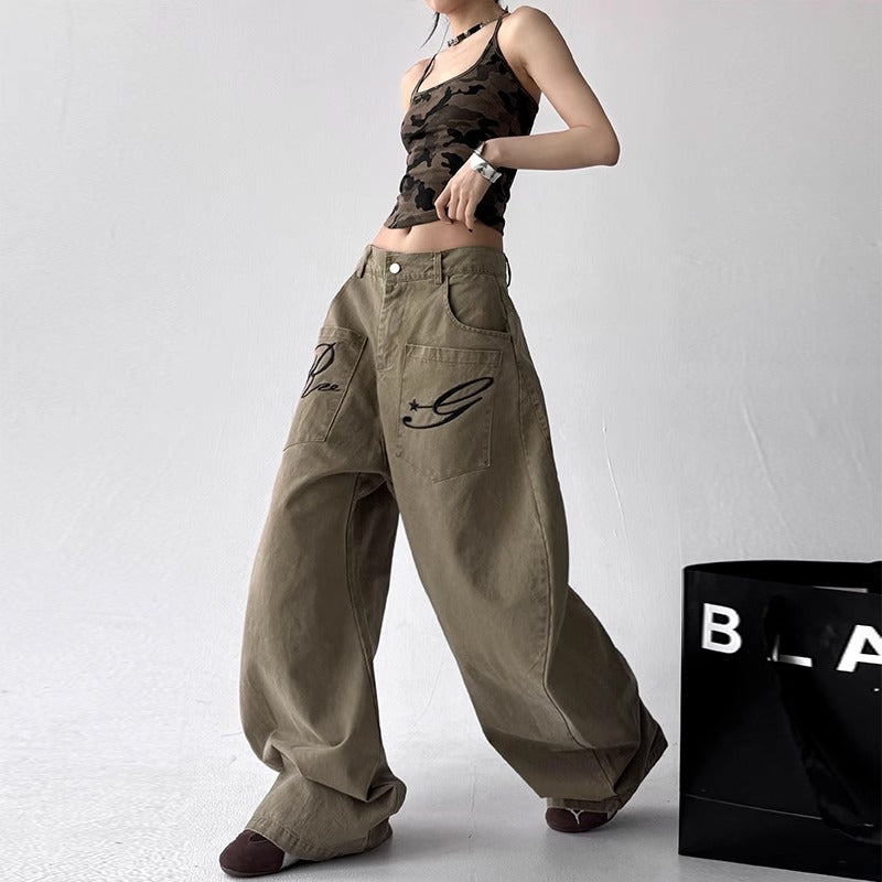 Shop High Street Embroidered Machete Jeans at USAve Merchandise. Loose cargo wide-leg pants for women. Free shipping over $50!