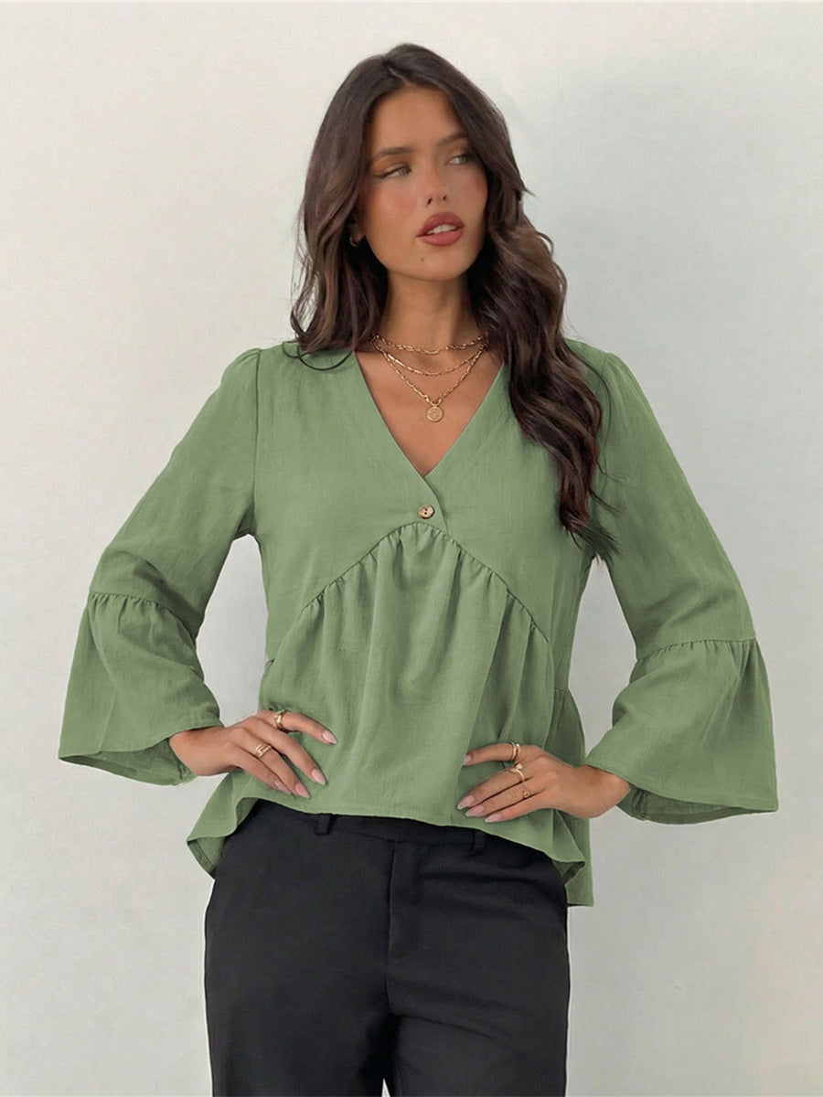 Cross-border European and American retro V-neck shirt 2026 New Amazon independent station Foreign Trade women's clothing shirt pullover top