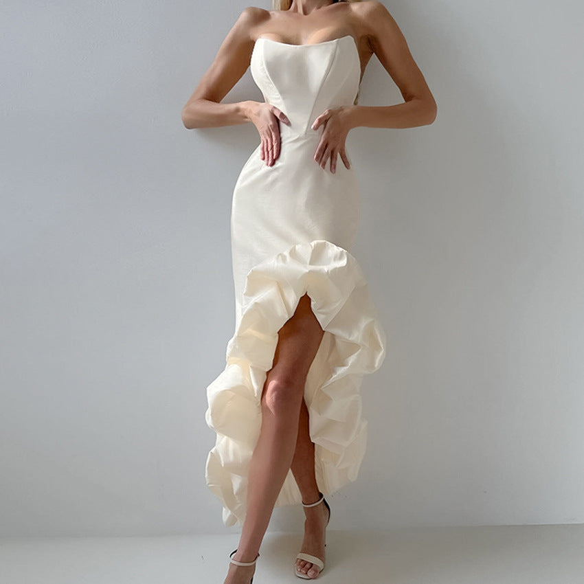 French satin strap dress for women 2026 spring high-grade asymmetric tulle tutu dress mid-length women's clothing