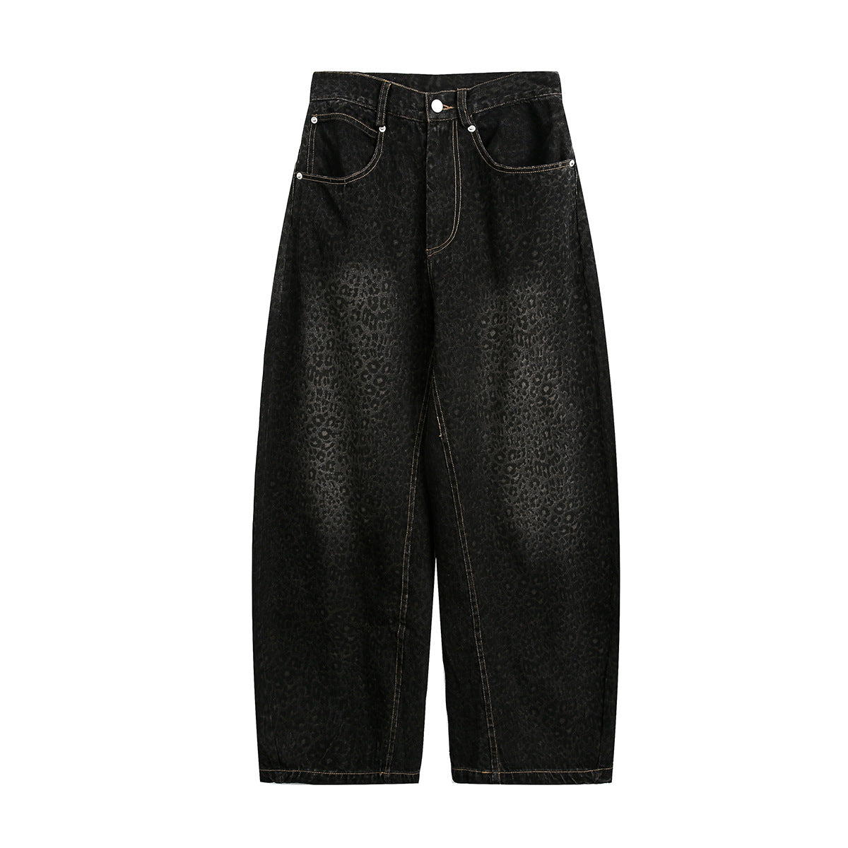Jiayiku fashion brand 2026 new European and American high street vibe leopard print Ruan Shuai machete jeans men's RO fashion wide-leg pants