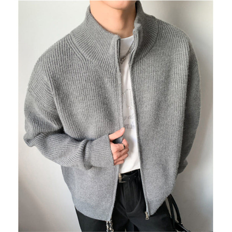 2026 spring and autumn men's cross-border Korean style casual double zip stand collar cardigan sweater jacket sweater men's coat