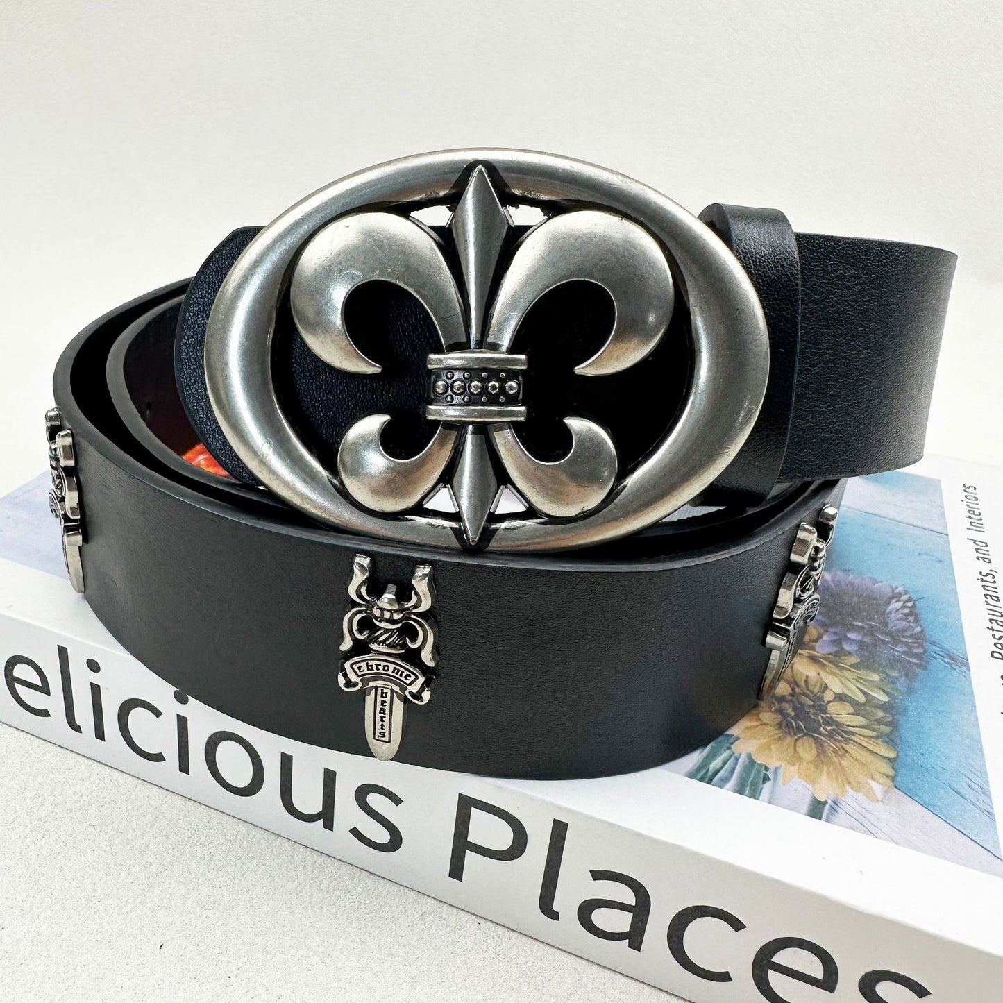 Sword cross belt croch classic Vine star style men's rivet embossed pant belt vintage belt women