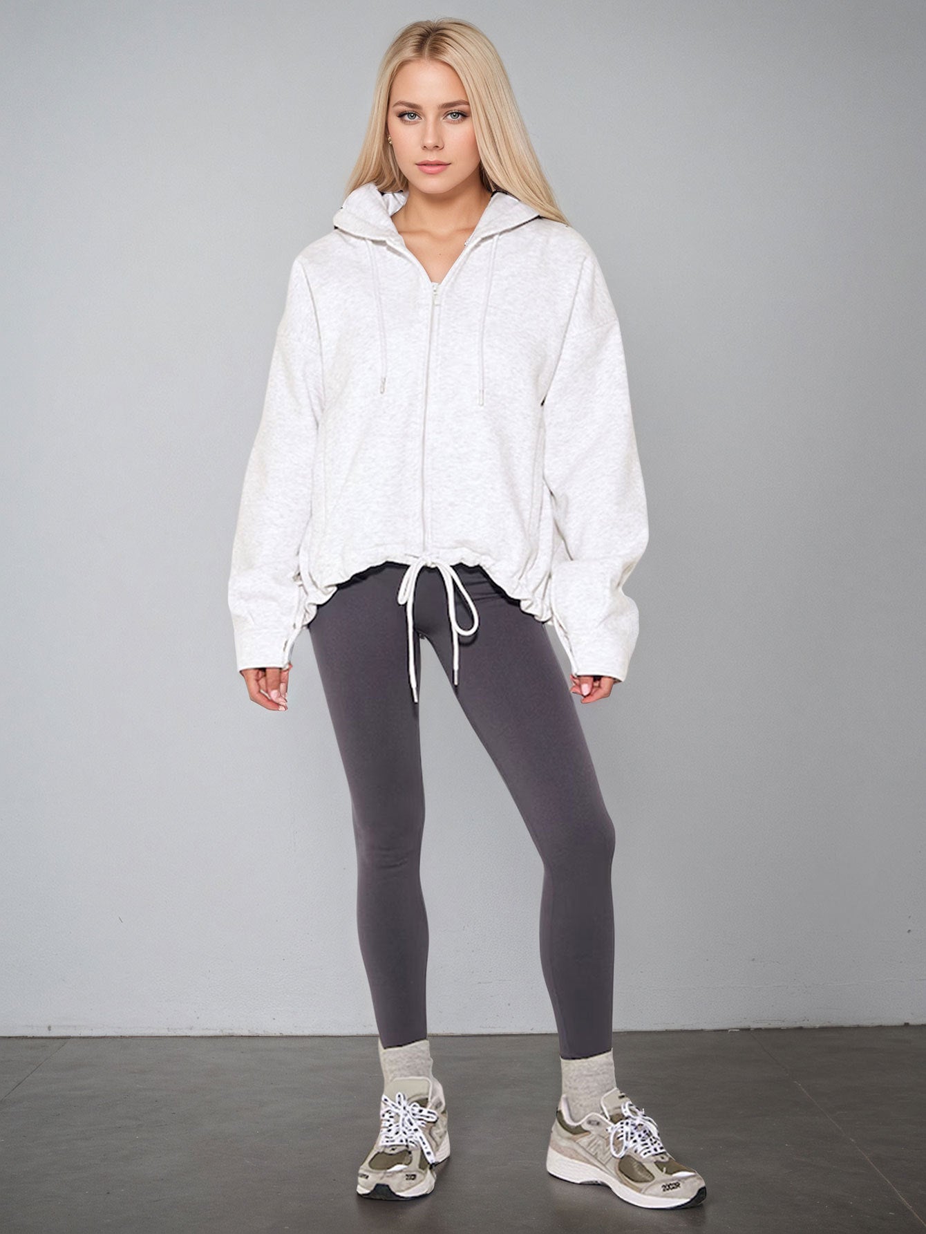 2026 cross-border new arrival European and American style women casual sports hooded zipper knitted women's casual solid color hoodie coat