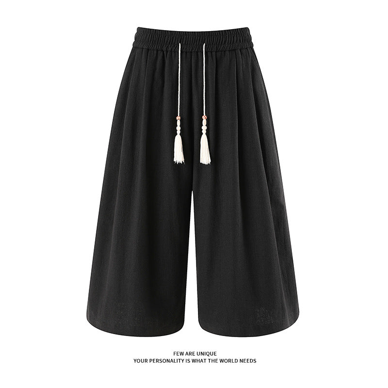 Cross-border 2026 Summer new men's retro cotton linen wide-leg pants cropped pants casual pants straight-leg pants loose men's pants