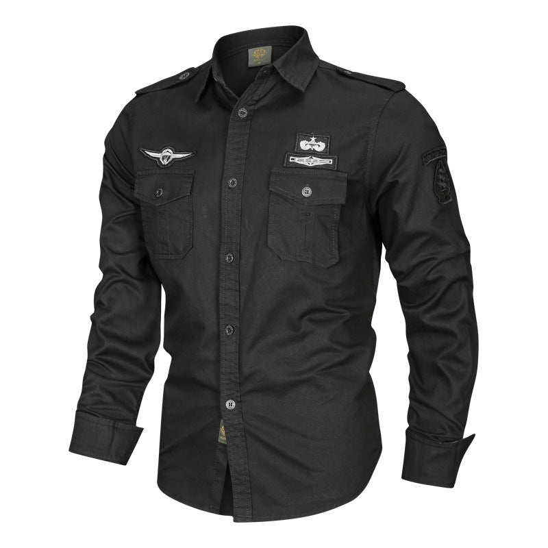 2026 new military fans casual single-breasted tactical shirt long sleeve shirt workwear training men's breathable shirt