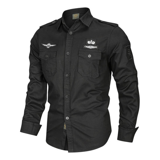 2026 new military fans casual single-breasted tactical shirt long sleeve shirt workwear training men's breathable shirt