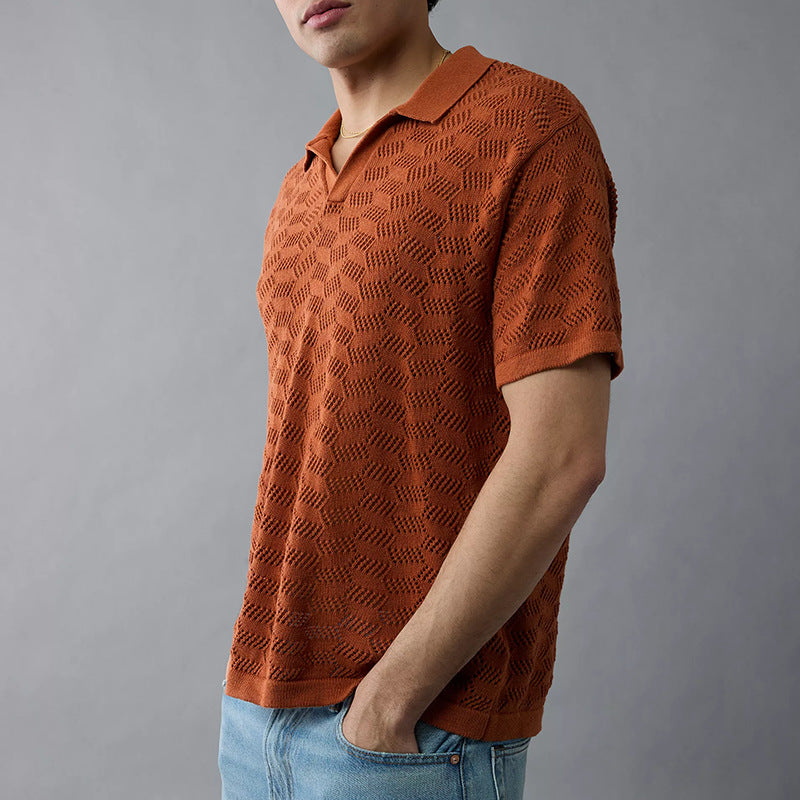 European and American 2026 spring and summer new men's polo shirt cross-border fashion Men's jacquard design knitted shirt