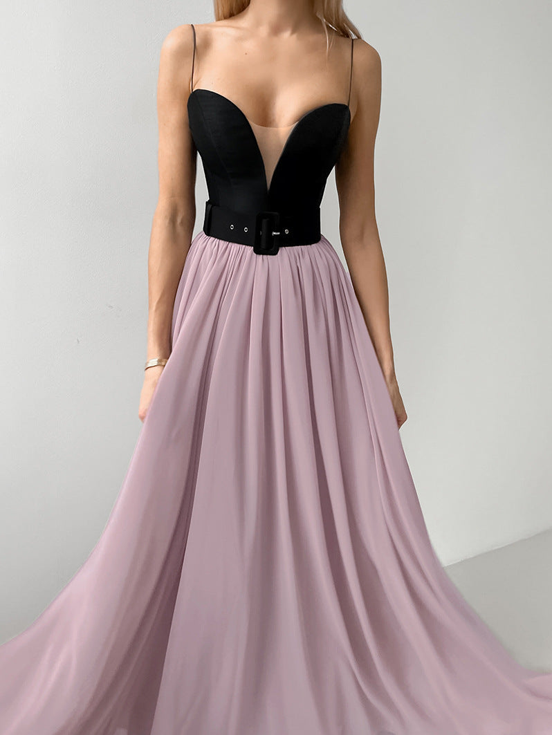 Princess style contrast color elegant evening dress for women 2026 spring/summer cross-border new arrival elegant slim strap tube top dress