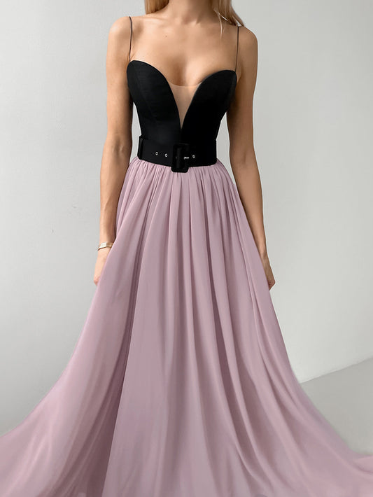 Princess style contrast color elegant evening dress for women 2026 spring/summer cross-border new arrival elegant slim strap tube top dress