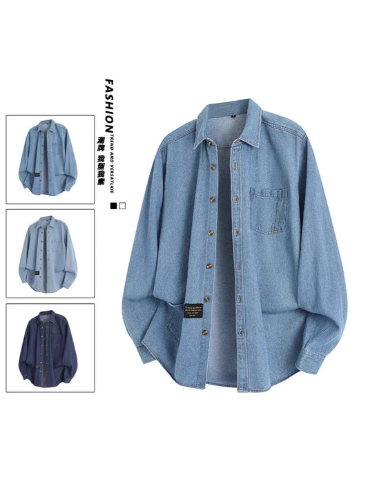 2026 spring new cross-border Men's long-sleeved denim shirt men's loose leisure workwear denim coat top