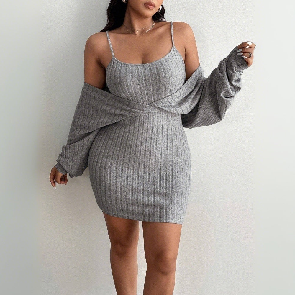 Amazon cross-border large size women's sexy pure desire dress 2026 autumn and winter new fake two-piece slimming skirt