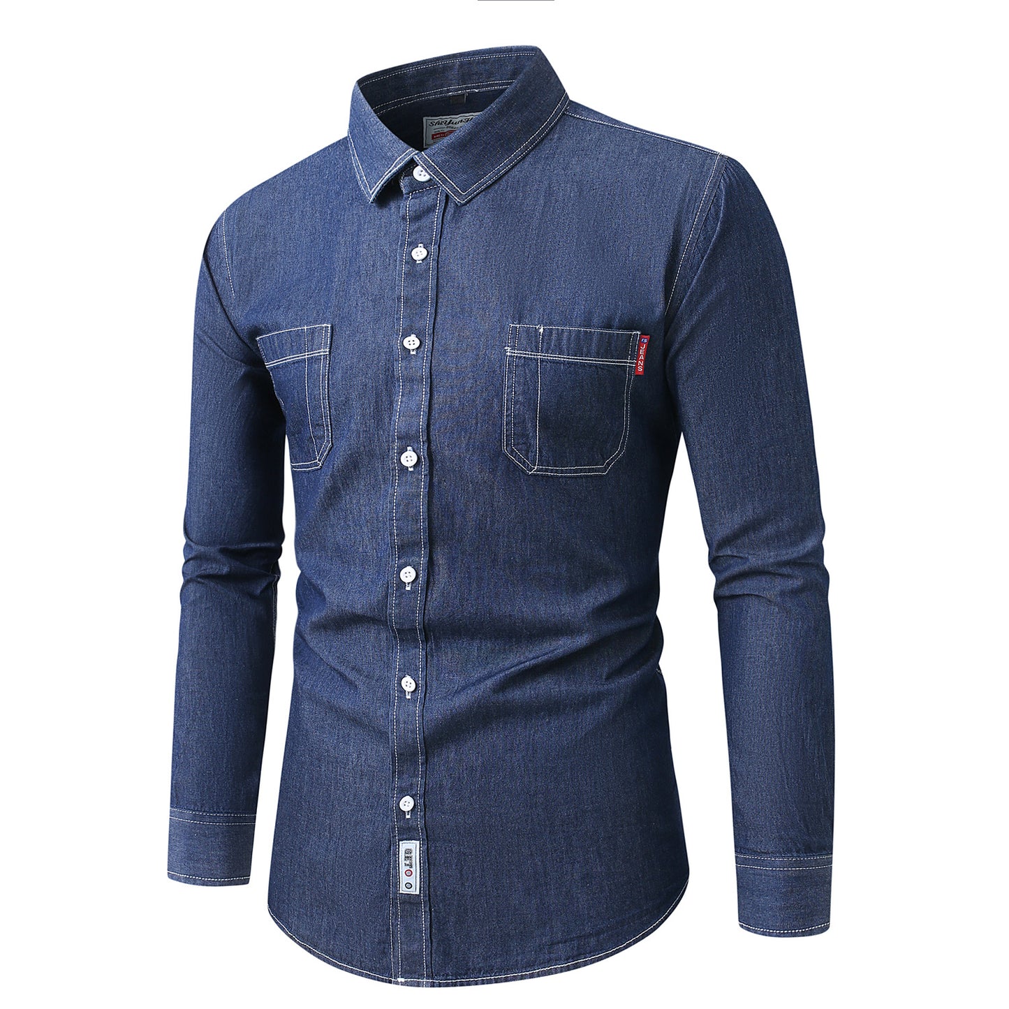 Cross-Border Men's Fashion casual denim shirt 2026 spring new foreign trade men's denim long sleeve shirt fashion