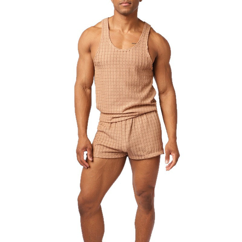 2026 cross-border European and American early spring new men's leisure sports suit fashion sleeveless tank top shorts two-piece set