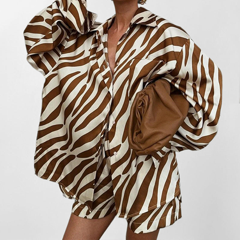 Women's Striped Lapel Button Suit – Casual Loose Fashion Set