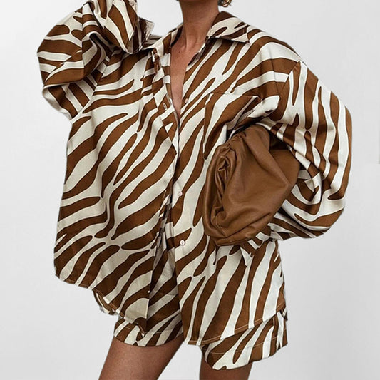 Women's Striped Lapel Button Suit – Casual Loose Fashion Set