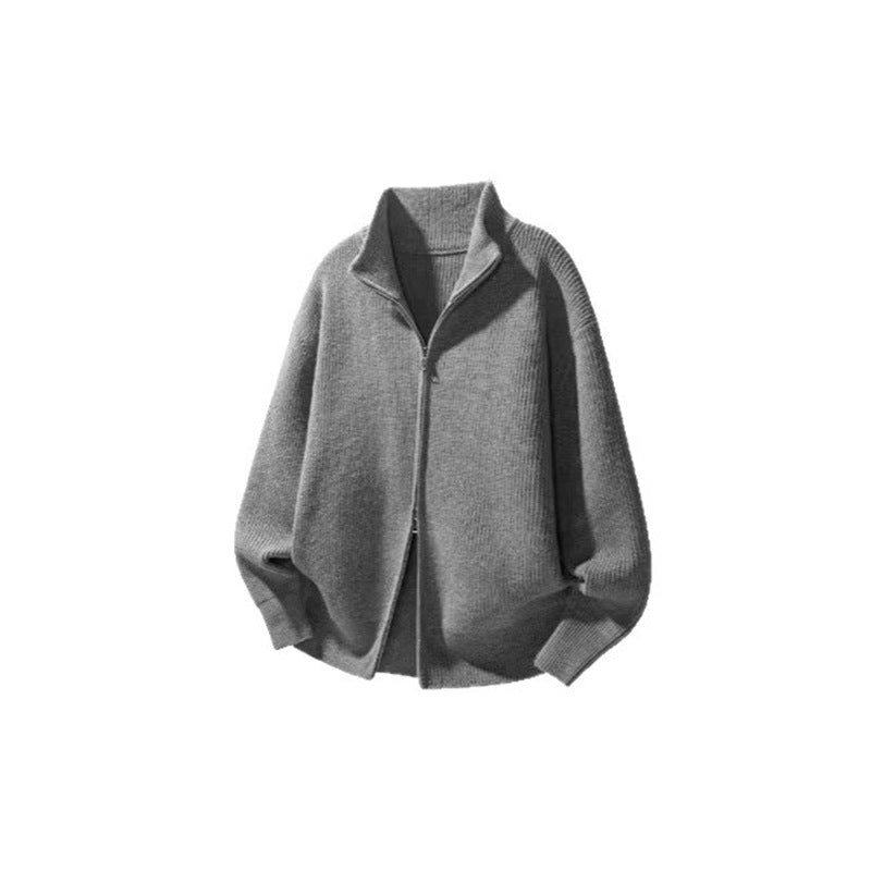 2026 spring and autumn men's cross-border Korean style casual double zip stand collar cardigan sweater jacket sweater men's coat