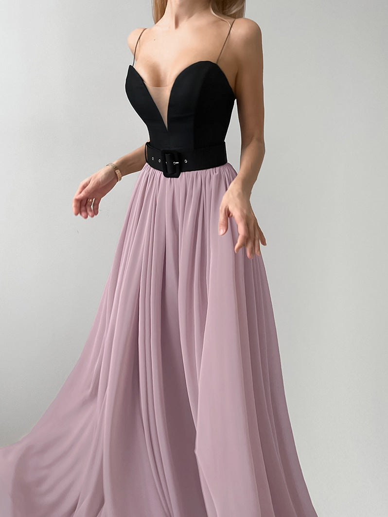 Princess style contrast color elegant evening dress for women 2026 spring/summer cross-border new arrival elegant slim strap tube top dress
