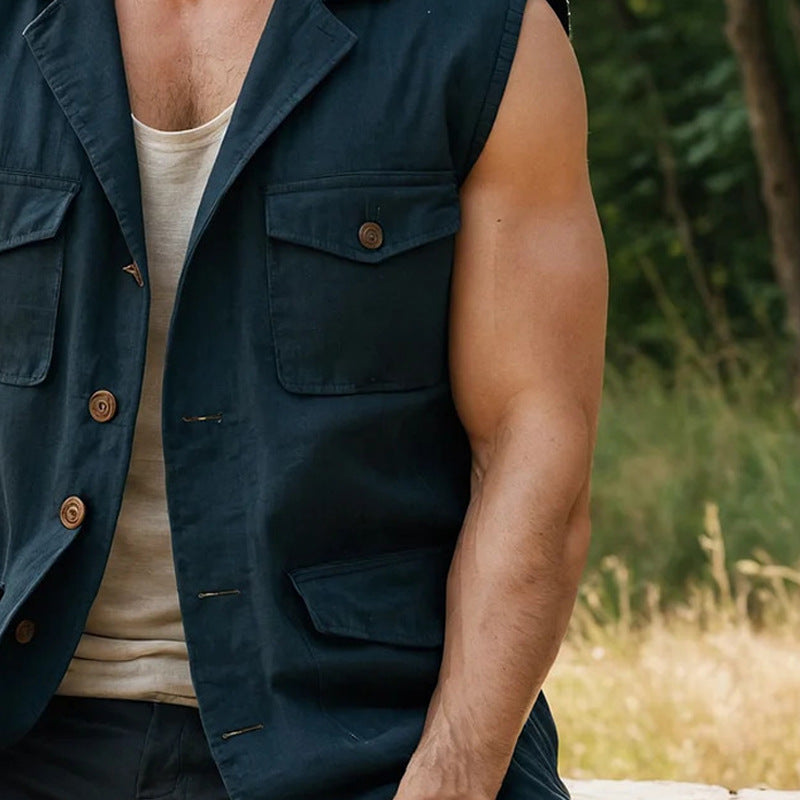2026 cross-border sleeveless vest men's solid color waistcoat vest wash vest casual men's clothing foreign trade Wholesale