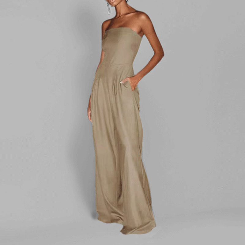 Cross-border 2026 Amazon spring new European and American women's clothing fashion temperament trend commuter solid color wide leg jumpsuit