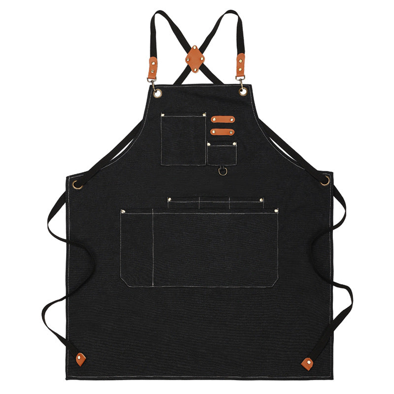 Wholesale cross-border foreign trade pure cotton waterproof thick canvas apron household kitchen fashion apron apron work clothes printing