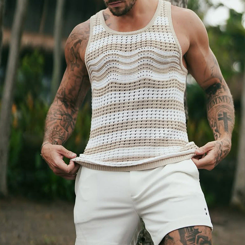 2026 spring/summer Europe and America cross border new men's knitted sleeveless round neck multicolor casual woolen vest men's top