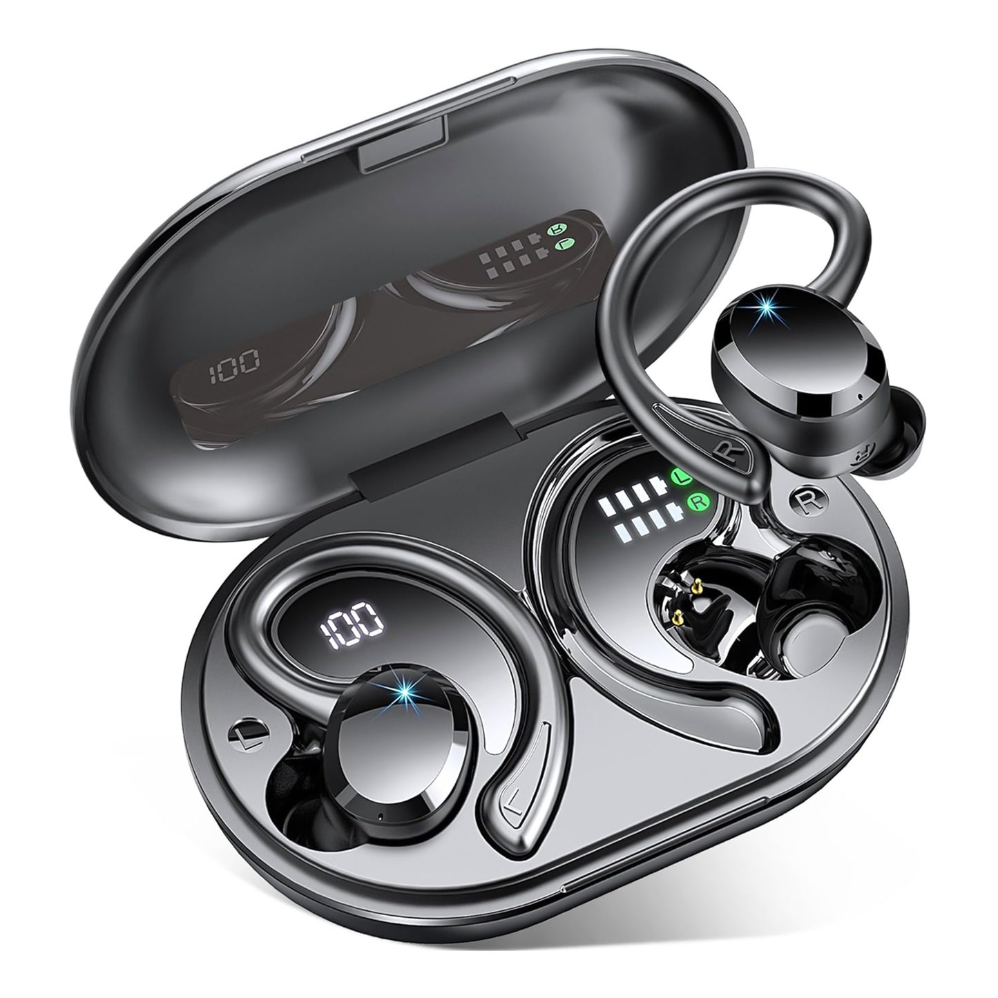 Amazon AliExpress cross-border foreign trade new Q38 ear hook wireless smart 5.2 Bluetooth headset digital display power