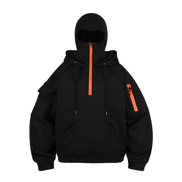 2026 cross-border new arrival men's two-piece suit double-layer hat brushed hoody multi-pocket zipper spring and autumn workwear hoodie